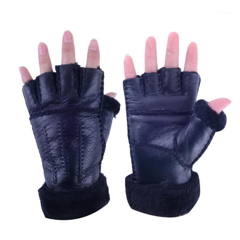 

women sheepskin half finger glove1