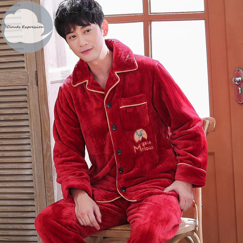 

Winter Pajamas Men Long Sleeve Coral Fleece Warm Soft Flannel Pyjamas Mens Lounge Animal Pajama Set Sleepwear Sets Big Size 4XL, As picture shown