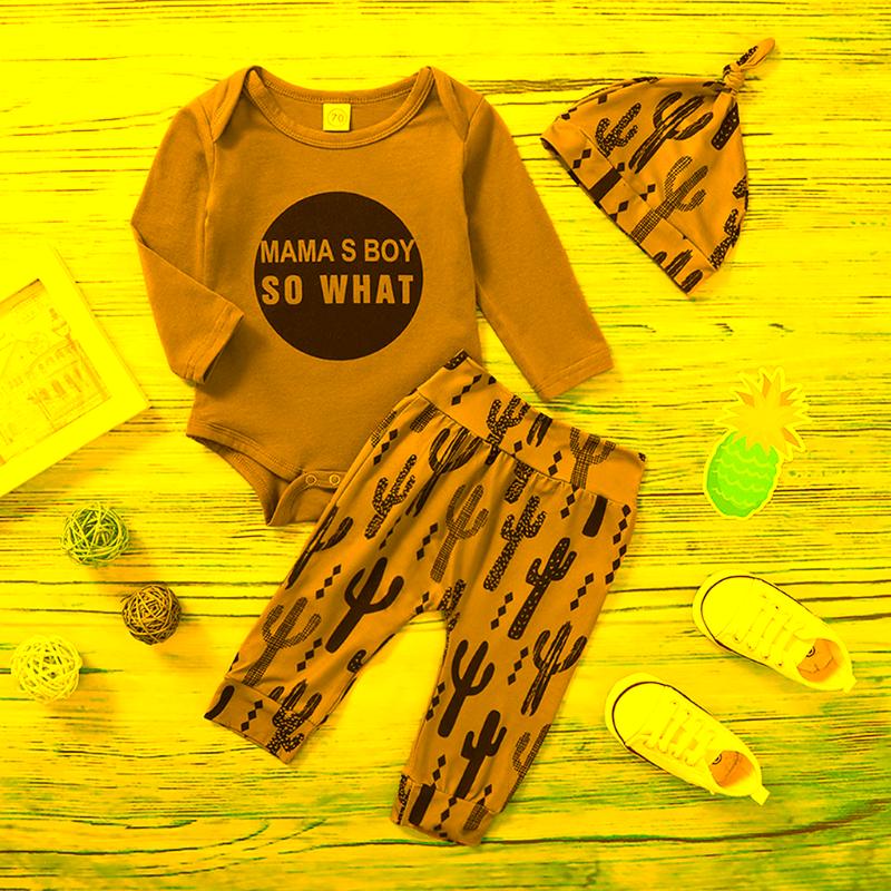 

Clothing Sets 3M-18M Baby Boy Clothes Set Infant Boys 3pcs Catoon Letter Print Romper+Cartoon Pants+Hat Outfits Roupa Natal Bebes, White