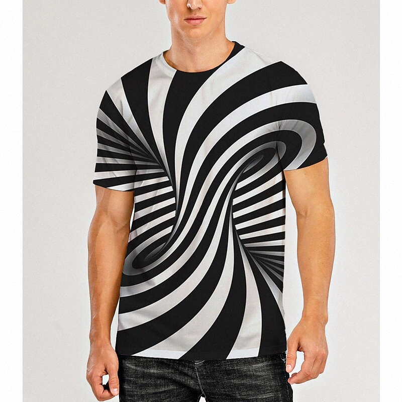 T-shirt quotidien Homme T-shirt 3D Imprimer Graphique Optique Illusion 3D imprimé à manches courtes Tops décontractés col rond noir / blanc L6DJ