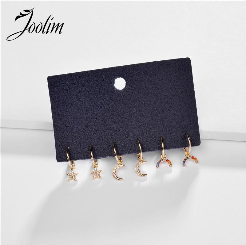

Joolim Jewelry Wholesale Crystal Pave Moon Star Hoop Earrings1