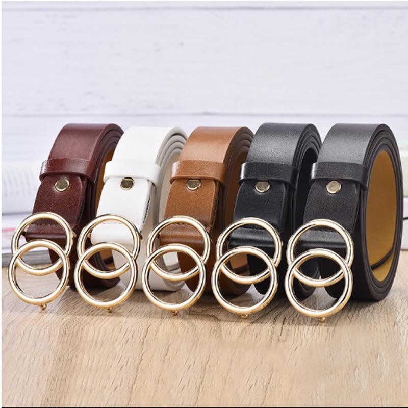 

Soft Faux Leather Belts Double Ring Buckle Vintage Decorative Casual Tighten All-Match Lightweight Long Women Belt Solid Holes, White