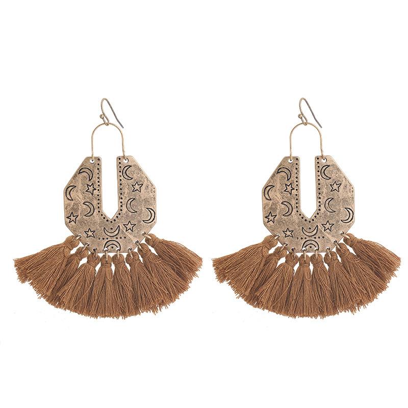

8SEASONS Bohemia Tassel Drop Earrings Satr Moon Pattern Antique Gold Silver Color Trendy Jewelry for Women Hyperbole 1 Pair