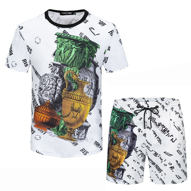 

20SS Casual Suit Mens Tracksuit Fashion Summer Sportwear Crew Neck Short Sleeves T-shirt+shorts 2 Color Option High Quality, 05