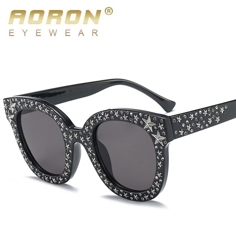 

Sunglasses AORON Pink Rhinestone Star Men Unisex Brown White Big Designer Black Shades For Women Female Uv400