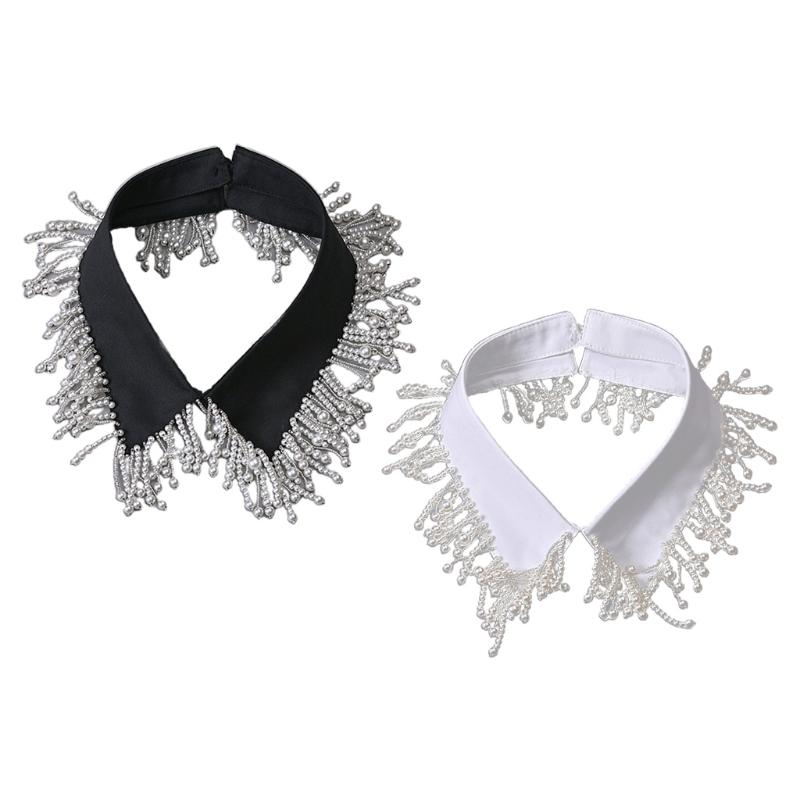 

Women Faux Pearl Beaded Fringe Tassels False Fake Collar Decorative Necklace Choker Wedding Jewelry Clothes Accessories