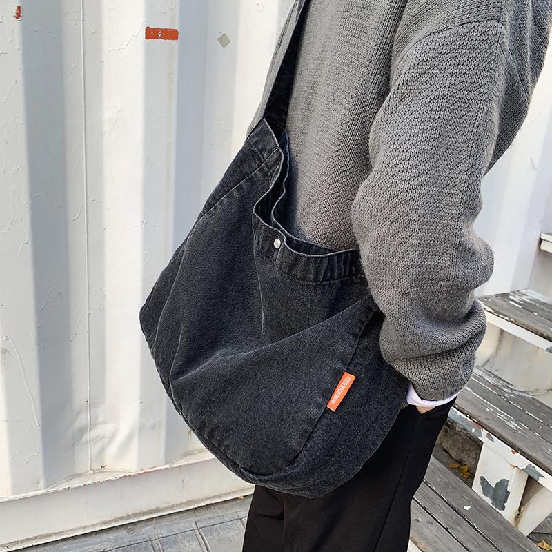 

Denim Bag Women's All-match Messenger School Bag New Retro Lazy Style Winter Shoulder Large Capacity, Black