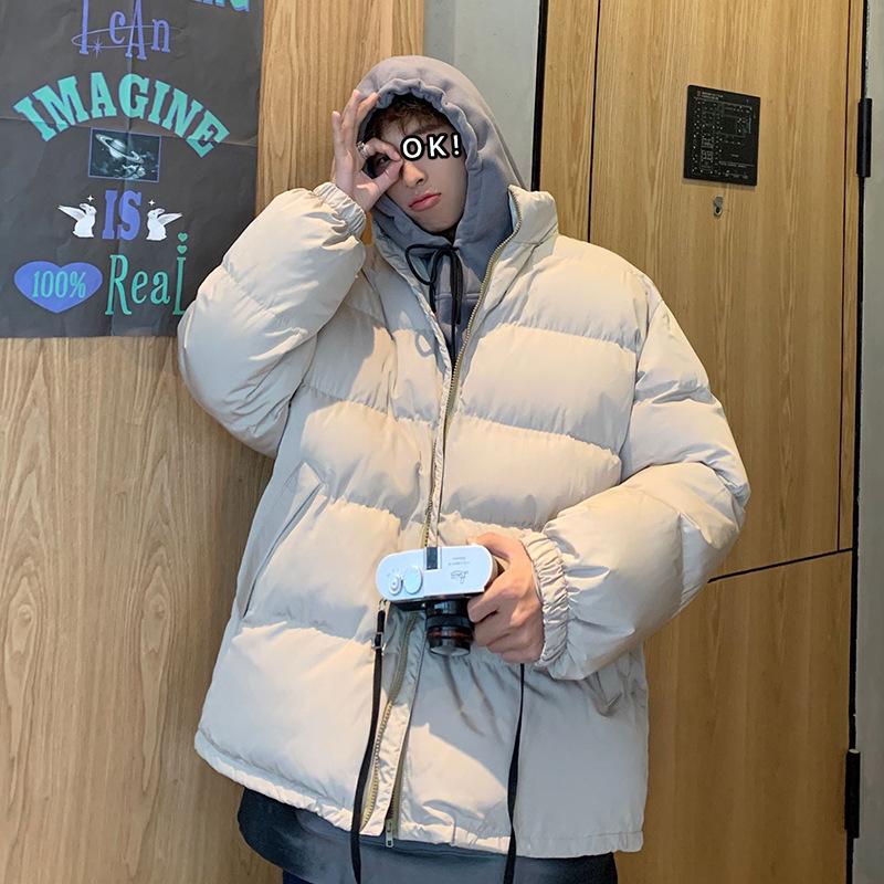 

Boutique jacket popular logo han edition men loose couple solid color cotton oversize brief paragraph winter jacket coat, Black