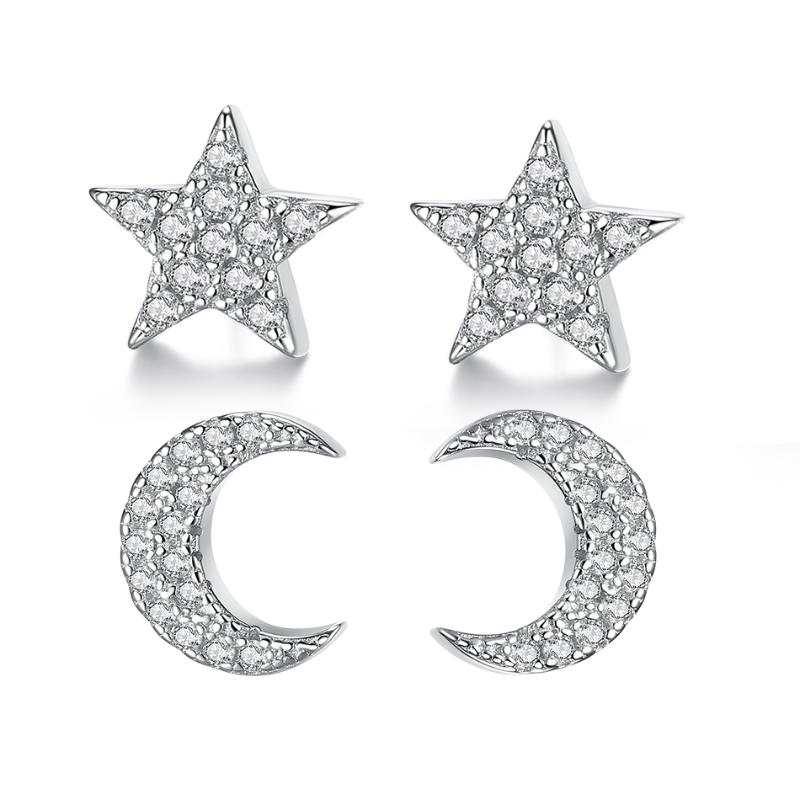 

ELESHE 925 Sterling Silver Fashion Earrings Cubic Zirconia Stars Moon Earrings for Women Wedding Jewelry Valentine's Day Gift