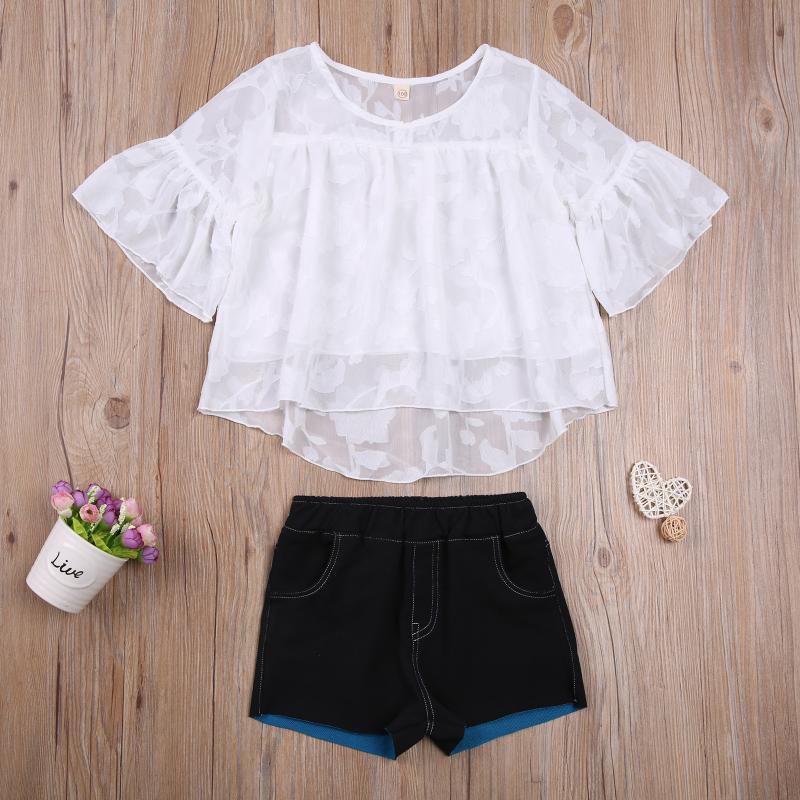

Baby & children's clothes Girl's Clothing Set Print Tops and Denim Shorts Two-piece Suit for Birthday Party Vacation