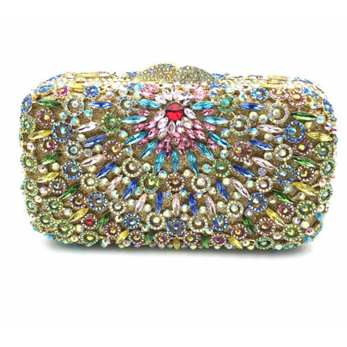 

Elegant gold Women Flower Clutch Crystal Evening Party Bags Hollow Hard Case Wedding Clutches Purses Bridal Rhinestones Handbags, Color same as pictur