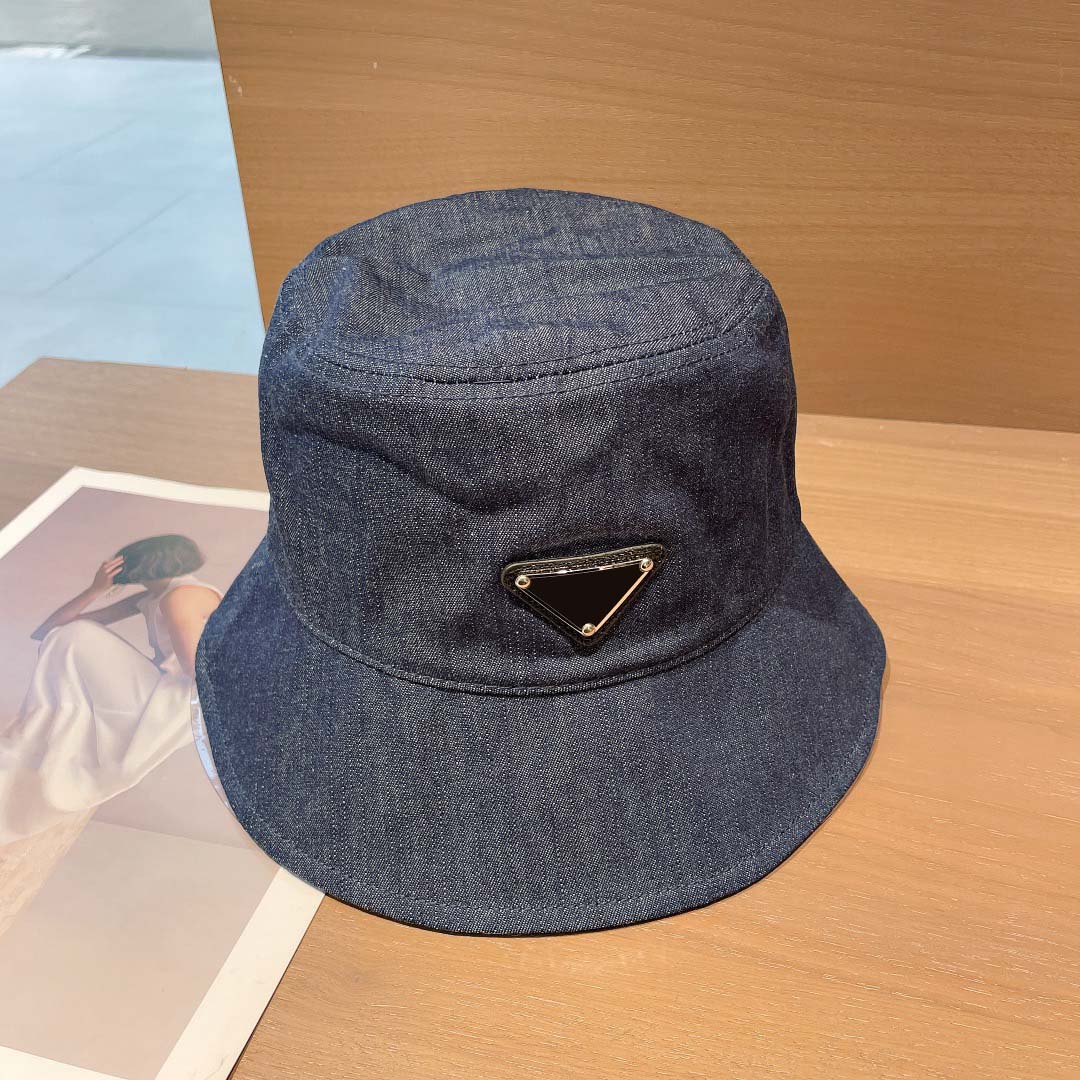 

Luxury designer bucket hat men's and women's denim Buckethat 2022 Fashion trend simple triangle premium simple boutique hats good, Blue
