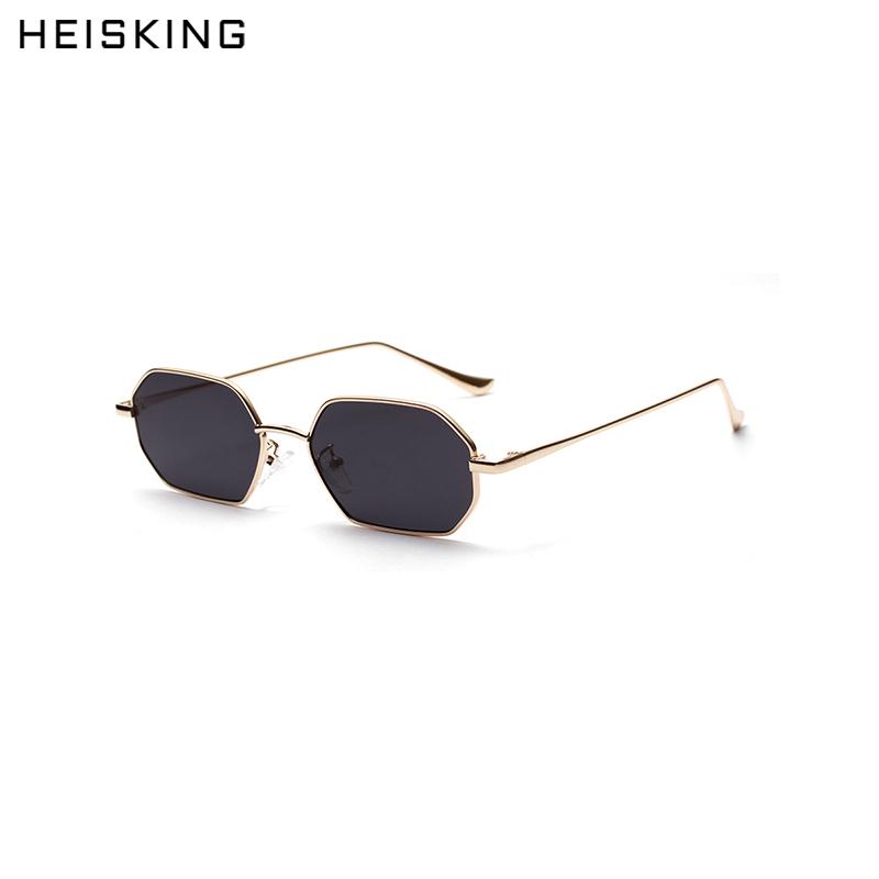 

Sunglasses HEISKING Women Retro Classic Small Polygon Men Luxury Vintage Black Mirrors Colour Transparent Lens Sun Glasses UV400