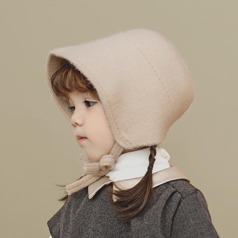 

Simple pure color children's ear protection woolen knit hat for autumn and winter new warm knitted hat baby fisherman, Black