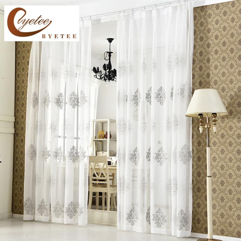 

byetee] White Modern Bedroom Living Room Tulle Sheer Organza Voile Curtains For Window Gauze Embroidered Curtain Fabric Drapes, 1200 29