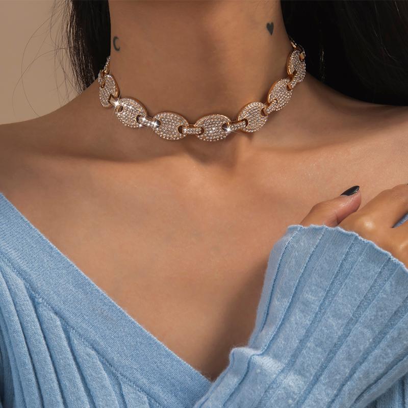 

Lacteo Luxury Iced Out Shiny Rhinestone Choker Necklace Jewelry For Women Hip Hop Bling Crystal Adjustable Chain Charm Necklace