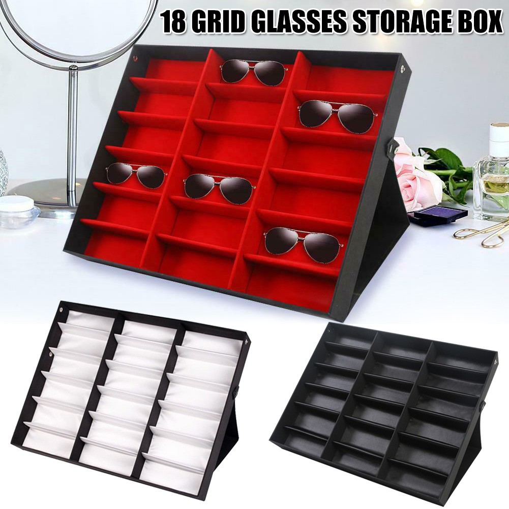 

Newly 18 Grids Eyeglass Sunglasses Glasses Storage Display Box Holder Case Organizer Z1123