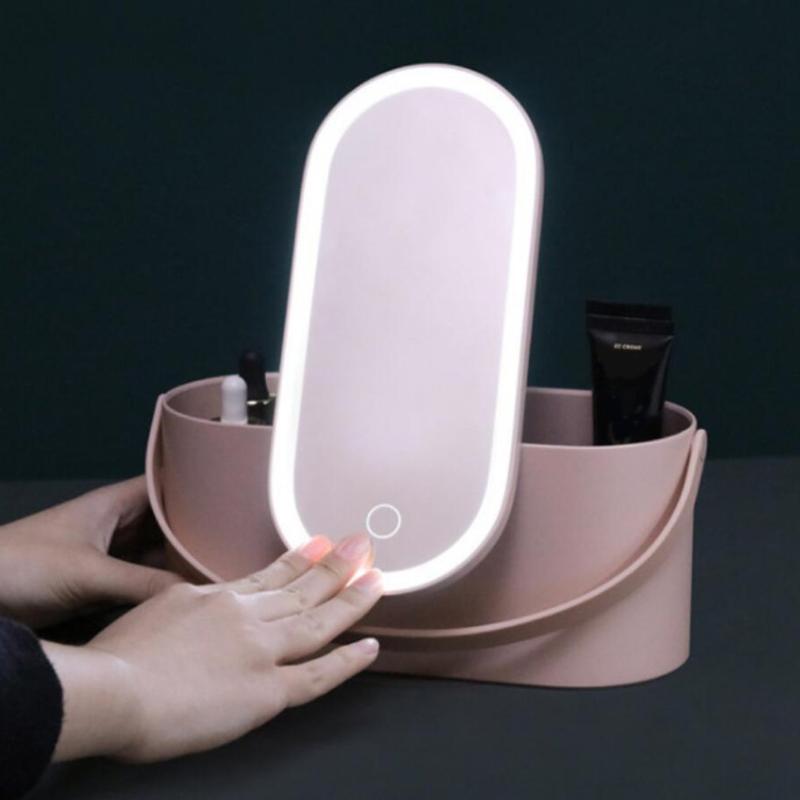 

Creative Makeup Box With Light Multifunctional Led Desktop Storage Cosmetic Mirror Portable Cosmetic Storage Box