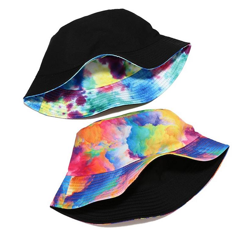 

5 Colors Fashion Tie Dye Bucket Hats for Women Foldable Reversible Summer Sun Hat Outdoor Couple Caps, H02