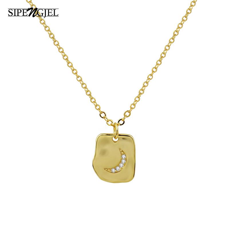 

SIPENGJEL Fashion Cubic Zircon Geometric irregular Square Pendant Necklace Moon Nekclace For Women Girlfriend Jewelry