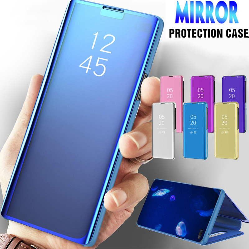 

Smart Mirror Flip Cases For iPhone 12 Mini 11 Pro XR XS Max Kickstand Magnetic Shockproof Cover on 7 8 Plus case, Sky blue