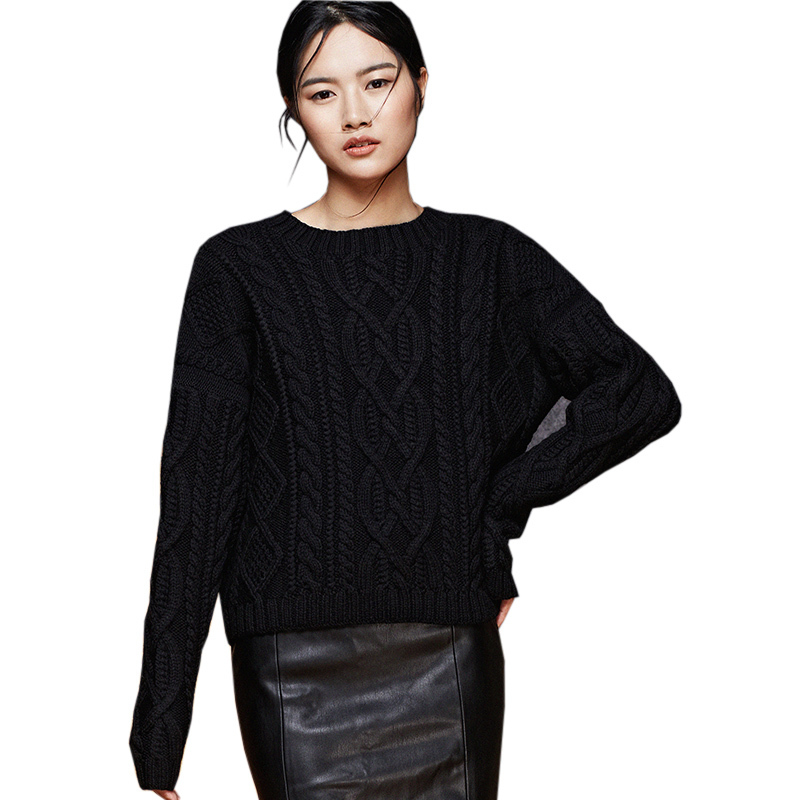 

Autumn 2020 women thick wool hot pullover big casual black woman handcrafted crochet hook sweater, Chinese red.