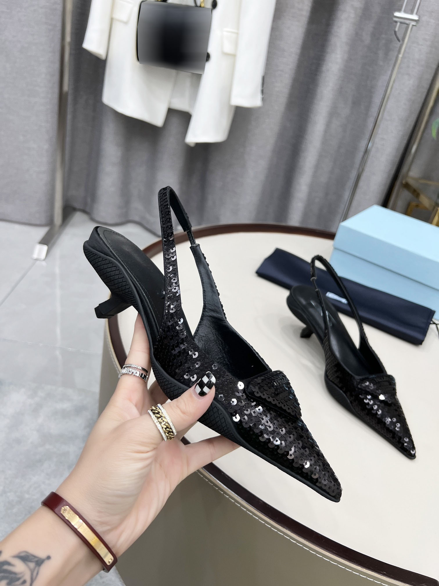 

Satin Heeled Prad Sandals Women Slides Sling-Back Pumps Designer Luxury Lady Slippers with Crystals Outdoor Shoes 01 H2S4, Color 13