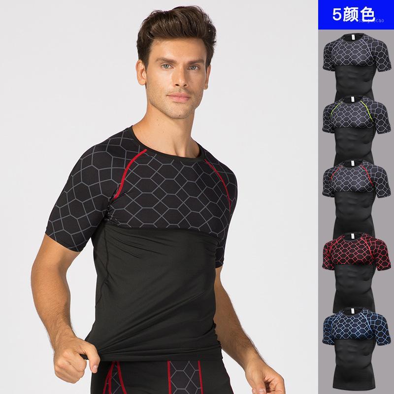 

2020 Men' Running T-Shirt Quick Dry Breathable Fitness Sportswear Gym Training Clothes Sports Shirts Muscle Tops Tees1, Blue