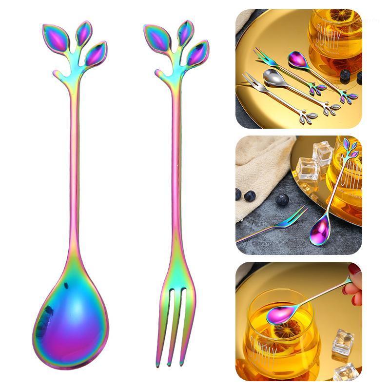 

Nordic Stainless Steel Leaf Coffee Spoon Creative Branch Spoon Fruit Fork Honey Wedding Gift Christmas Tableware1