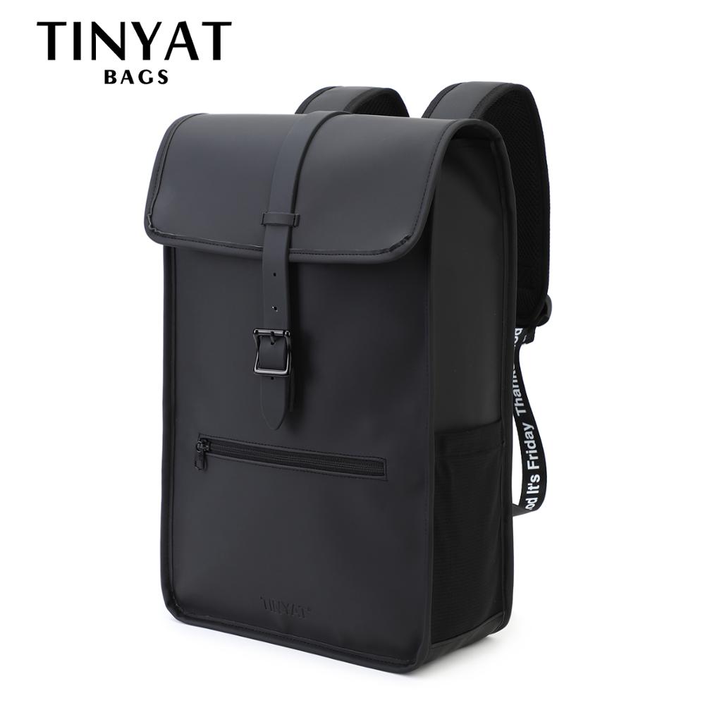 

TINYAT Man's backpack Leather School Bag Mens laptop backpack for 14 inch Casual Shoulder backpack Male BagPack Travel Mochila, Black