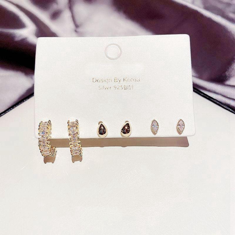 

MIGGA 3 Pairs Small Shining Cubic Zircon Stud Earrings Set Gold Color CZ Stone Crystal Earrings for Women