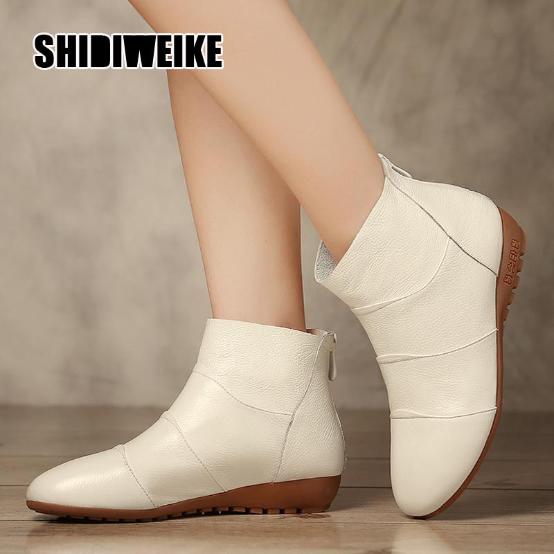 

2021 New Women Boots Autumn Winter Women Fashion Flat Boots Ladies Shoes Leather Sexy Ankle For Zipper v622, Apricot