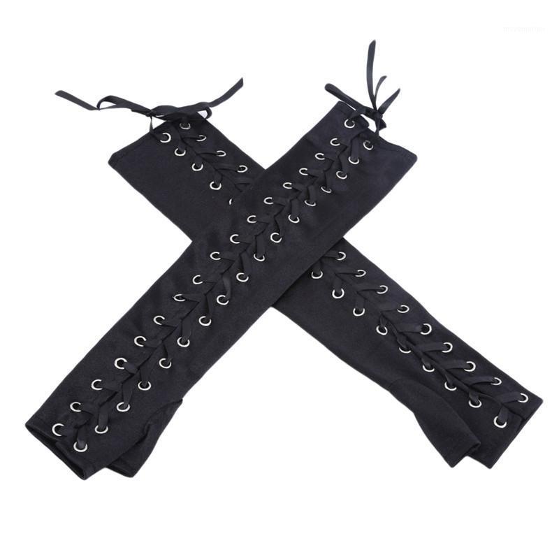 

Black Lace Up Fingerless Gloves Arm Warmer Sexy Elbow Steampunk For Womens Costume PartyMittens Clubwear Cosplay Accessories1