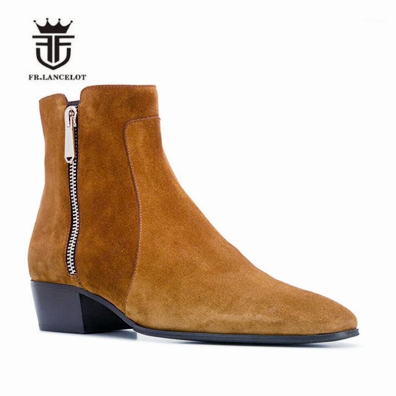 

Handmade dual zipper pionted toe simple slim fit dress denim Boots real leather wedge business casual boots1