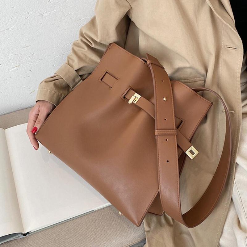 

Vintage Large Bucket bag 2021 Fashion New High Quality PU Leather Women's Designer Handbag High capacity Shoulder Messenger Bag, Beige