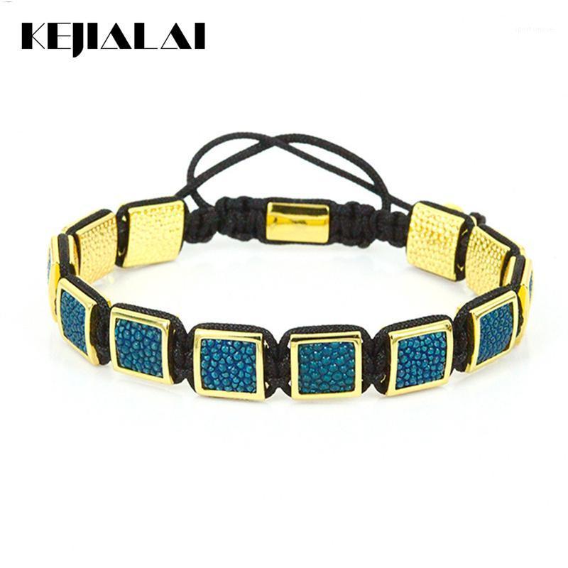 

Fashion Stingray Leather Macrame Bracelets Men's Genuine Stingray Leather Square Bead Charm Bracelet for Men Luxury Style1