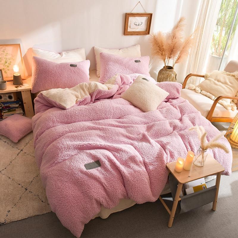 

Bedding Sets Home Textiles 4pcs Soft Warm Lamb Cashmere Quilt Cover Set Pillowcase Winter Flat Sheet Solid Fleece