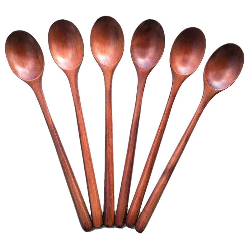 

Wooden Spoons - 6 Pieces Wooden Soup Spoons for Eating Mixing Stirring Cooking -Handmade Natural Wood Long