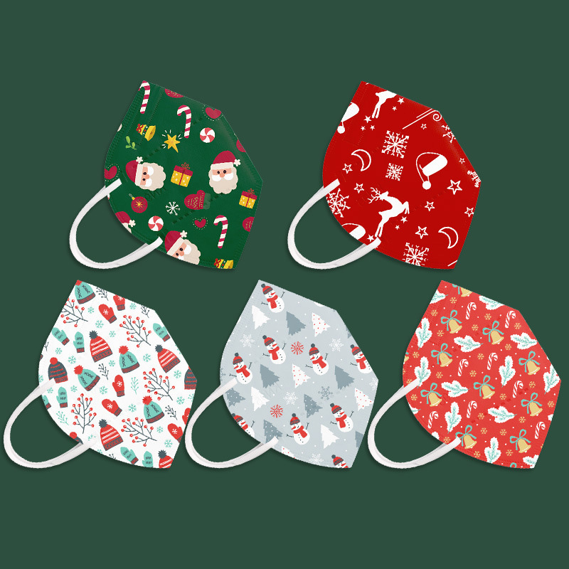 

Christmas KN95 Disposable Face Meltblown kn95 Face Mask 5 Layer Reusable 10 Styles Print Santa Snowflake Bowknot Gift Mask