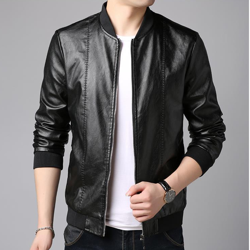 

2020 Autumn casual male winter zipper motorcycle leather jacket of men clothing thin men's, Blue
