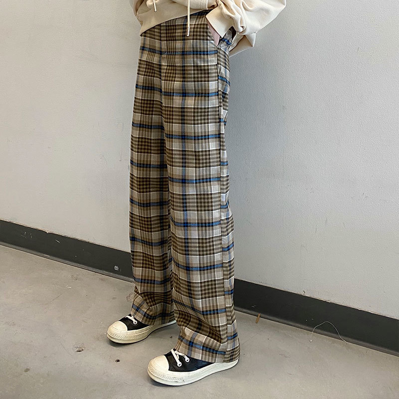 

2021 New Korean style suit straight high-waisted plaid women' long pants (x1613) XLZ5, Blue