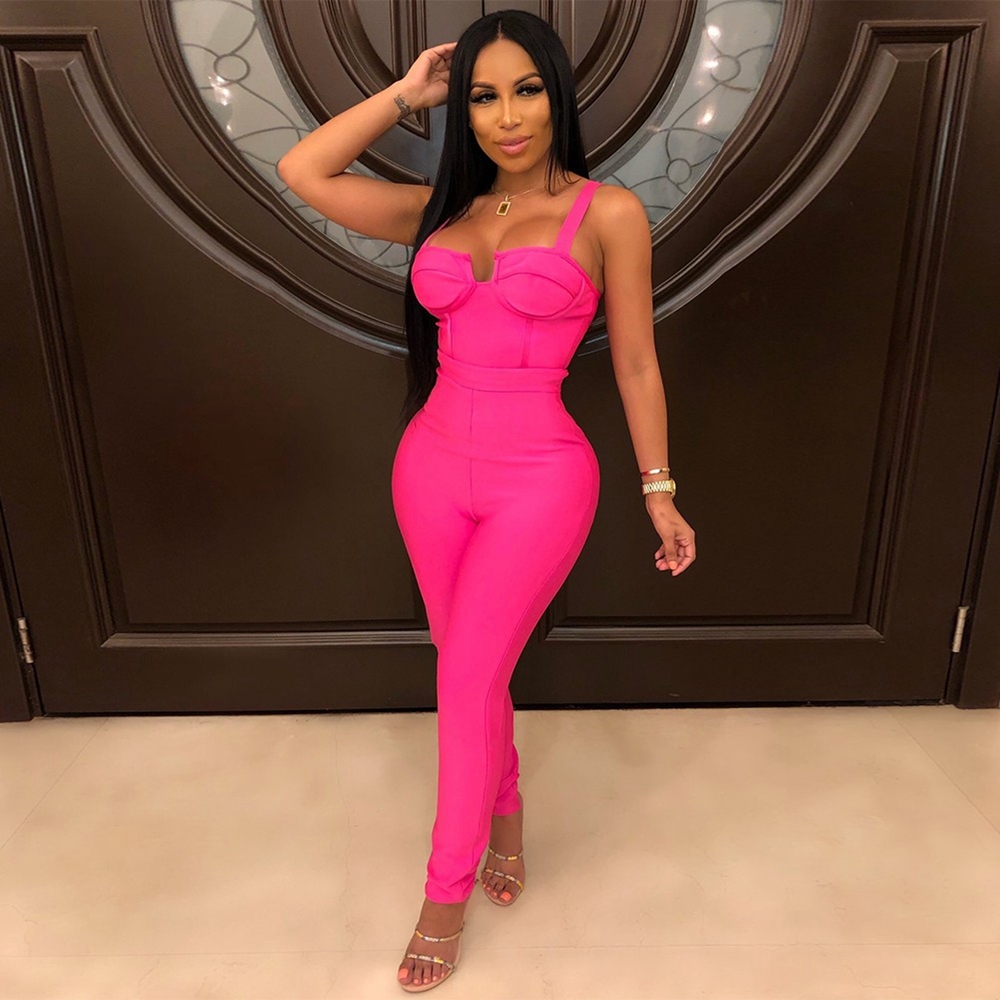

2021 The New Red Strapy Pink Straddle Without Sleeves Strap Bandage Coveralls H0240-rose-red 97ab