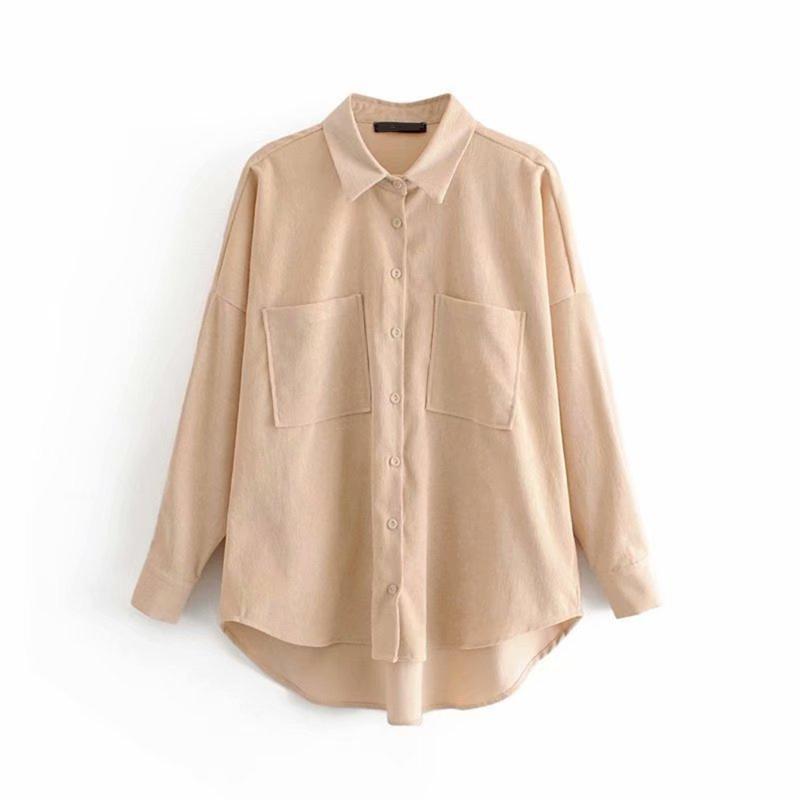 

Ladies Vintage Oversize Corduroy Women Shirts Spring Autumn Women Blouse Korean Long Sleeve Shirt Tops and Blouses Female, Army green
