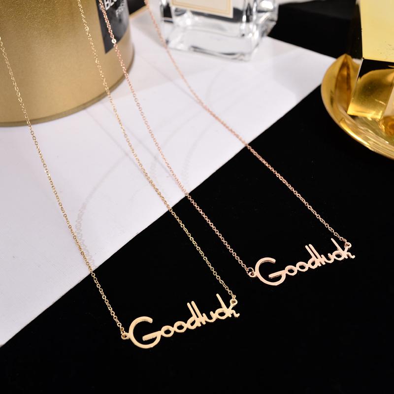 

YUN RUO 2020 Rose Gold Goodluck Letters Pendant Necklace Fashion Titanium Steel Woman Jewelry Not Fade & Allergic Top Quality