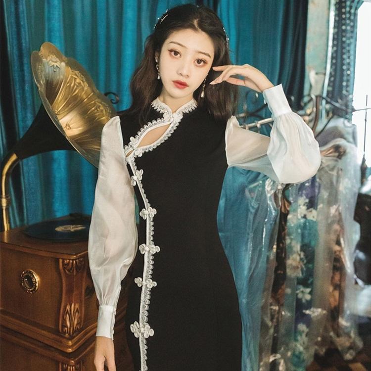 

Fashion Retro Slim-fitting Lace Improved Cheongsam Dress