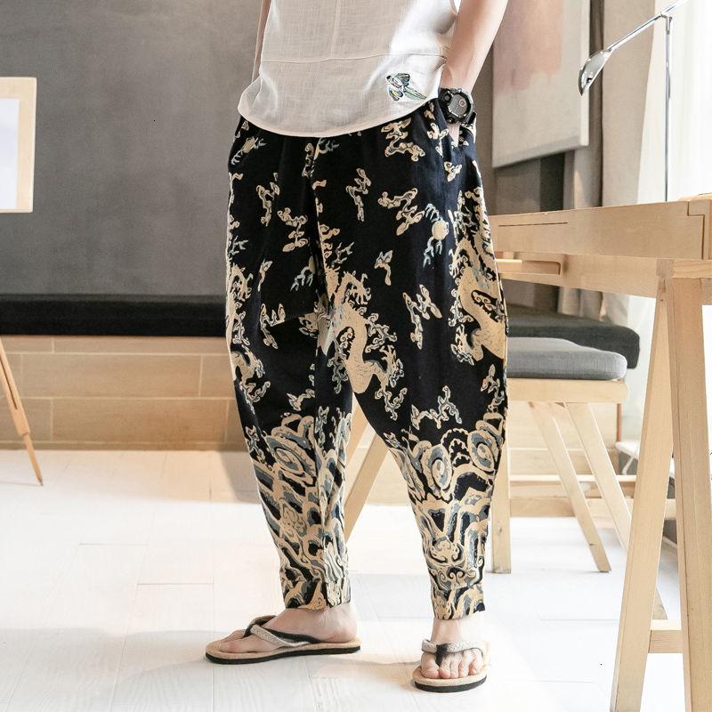 

MrGB Men's Casual Oversize Pants Autumn Winter New Chinese Style Man Cotton Linen Wide Leg Pants Male Streetwear Trousers, Chinesedragon