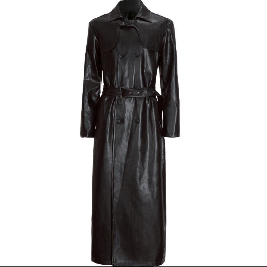 

2020 Plutonium Long Male Leather Trench Coat Big Size on Knee Mantle Jacket Autumn Motorcycle and New Winter -4xl Hvld, Black