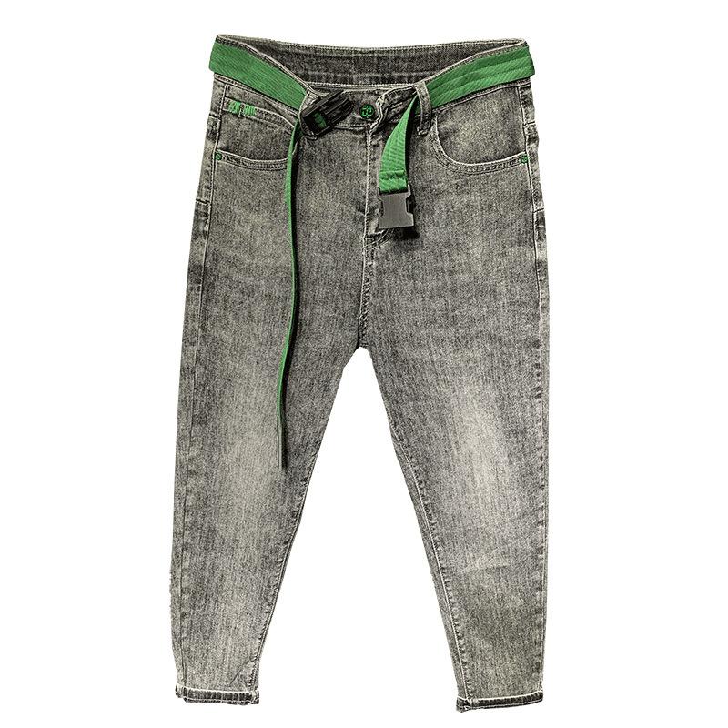 

Fashion 2021 teenagers Gray slim-fit denim trousers with small feet men's new fashion casual dad all-match ankle length trousers