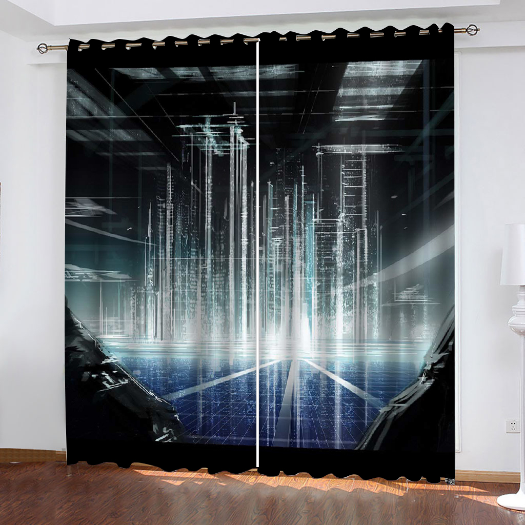 

High quality custom 3d curtain fabric Three-dimensional space curtains Thick shading soundproof windproof curtain, Blue