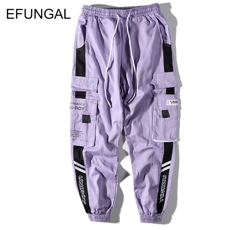 

EFUNGAL Color Block Mens Sweatpants Unisex Track Pants Hip Hop Spring Fall Streetwear Midweight Loose Harem Joggers FD133 201110, Purple